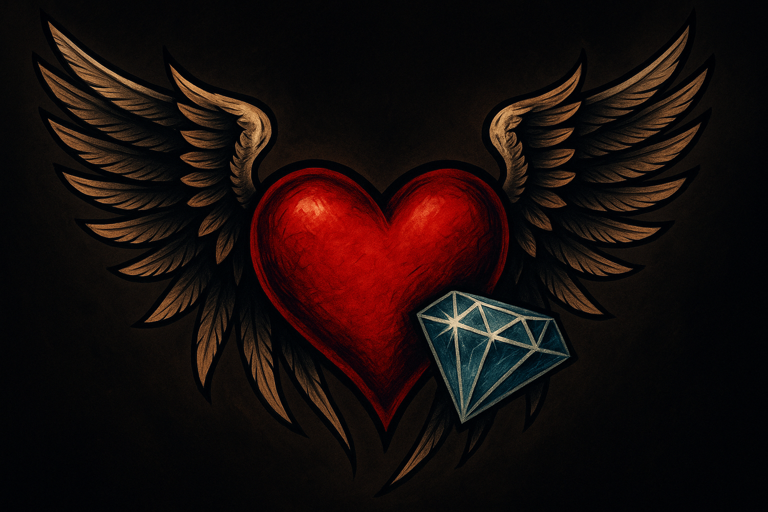 A rebel heart with wings and a diamond